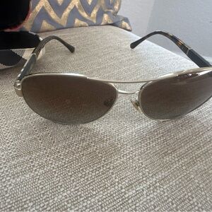 Burberry Gold Frame Brown Lens Aviator Sunglasses